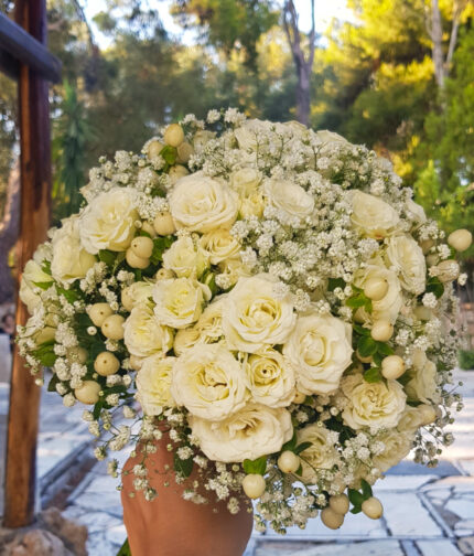 Νυφική Ανθοδέσμη Γάμου Μίνι Τριαντάφυλλα Υπέρικουμ Γυψοφύλλη