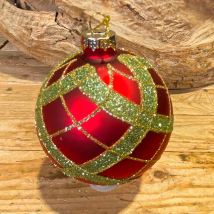 Χριστουγεννιάτικη Μπάλα Κόκκινη Ζικ Ζακ Πράσινο Γκλίτερ 10εκ