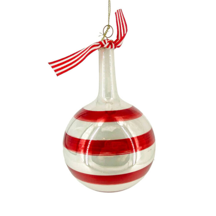 Χριστουγεννιάτικη Μπάλα Με Λαιμό Λευκή Κόκκινες Ρίγες 10εκ