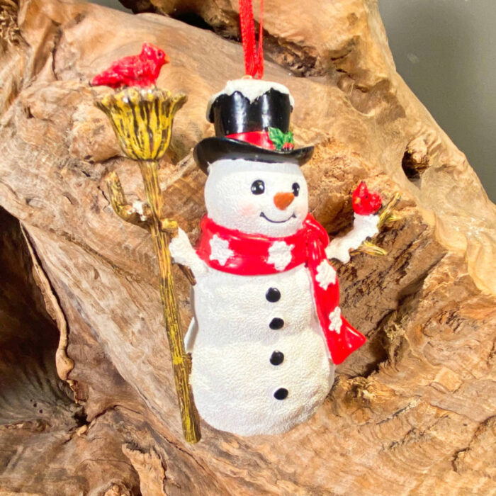 Χριστουγεννιάτικο Στολίδι Χιονάνθρωπος Με Καπέλο & Κασκόλ Κεραμικός 12εκ