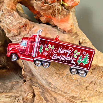 Χριστουγεννιάτικο Στολίδι Κόκκινο Φορτηγό Γυάλινο 7.5εκ