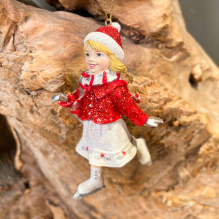 Χριστουγεννιάτικο Στολίδι Πατινέζ Κοριτσάκι Κόκκινο Κεραμικό 10εκ