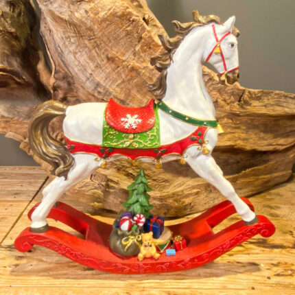 Χριστουγεννιάτικο Διακοσμητικό Άλογο Κουνιστό Κεραμικό Λευκό 46εκ
