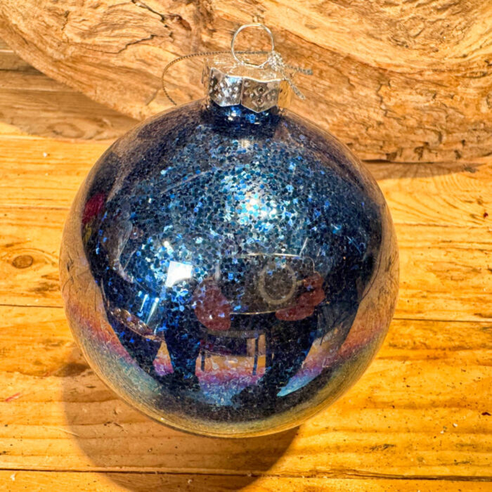 Χριστουγεννιάτικη Μπάλα Μπλε Με Γκλίτερ Γυάλινη 10εκ