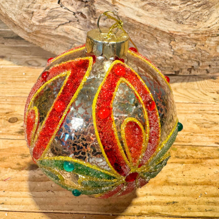 Χριστουγεννιάτικη Μπάλα Γυάλινη Με Σχέδιο Φιόγκο Κόκκινο 10εκ