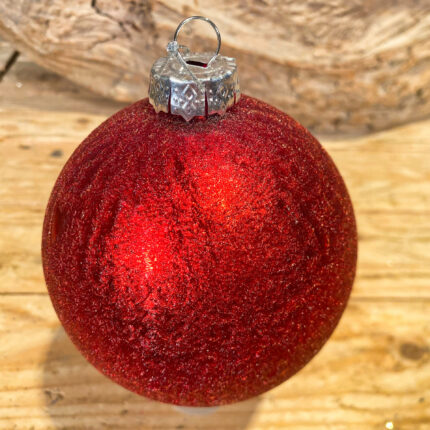 Χριστουγεννιάτικη Μπάλα Σαγρέ Κόκκινη Γυάλινη 12εκ