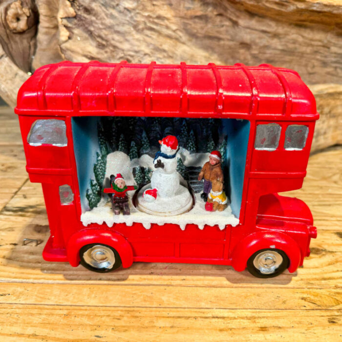 Χριστουγεννιάτικο Διακοσμητικό Κόκκινο Λεωφορείο Μουσική & Κίνηση
