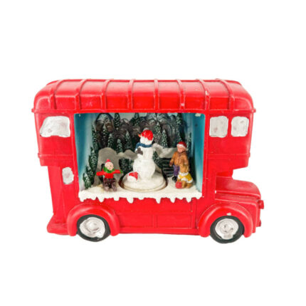Χριστουγεννιάτικο Διακοσμητικό Κόκκινο Λεωφορείο Μουσική & Κίνηση