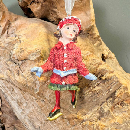 Χριστουγεννιάτικο Στολίδι Κοριτσάκι Πατινέζ Κεραμικό Κόκκινο
