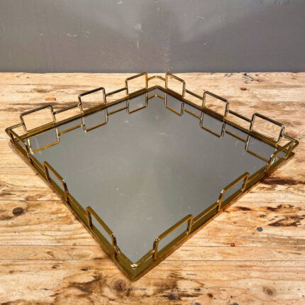Διακοσμητικός Δίσκος Χρυσός Τετράγωνος Μεταλλικός με Καθρέφτη 30*5εκ