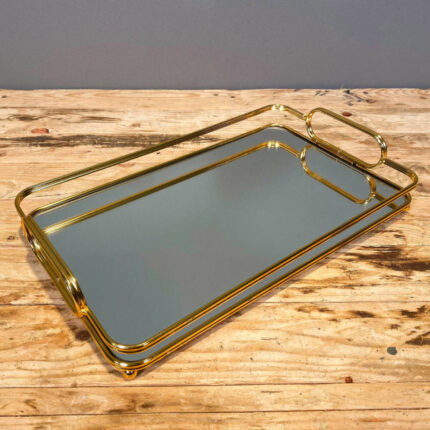 Διακοσμητικός Δίσκος Μεταλλικός Ορθογώνιος με Καθρέφτη Χρυσός 37*22εκ