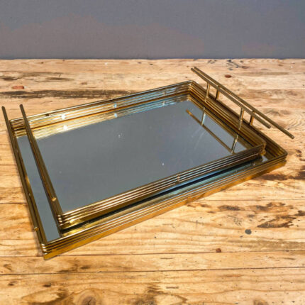 Δίσκοι Διακοσμητικοί Σετ Ορθογώνιοι Με Καθρέφτη & Χερούλια Χρυσοί