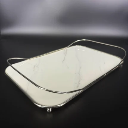Δίσκος Διακοσμητικός Ασημί Marble Look Μεταλλικός Ορθογώνιος 39*25εκ