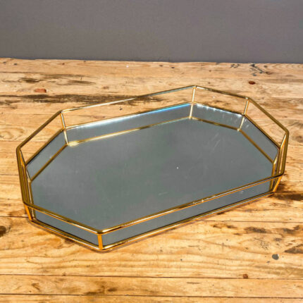 Δίσκος Διακοσμητικός Χρυσός Πολύγωνος Με Καθρέφτη 39*24εκ