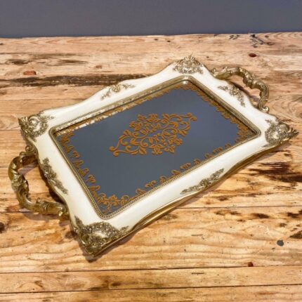Δίσκος Διακοσμητικός Καθρέφτη Ορθογώνιος Vintage Ιβουάρ Χρυσό 41*26εκ
