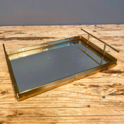 Δίσκος Διακοσμητικός Με Καθρέφτη Ορθογώνιος Χρυσός Χερούλια 30*20εκ