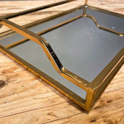 Δίσκος Διακοσμητικός Ορθογώνιος με Καθρέφτη Χρυσός Μεταλλικός Ιδιαίτερα Χερούλια 40*26εκ