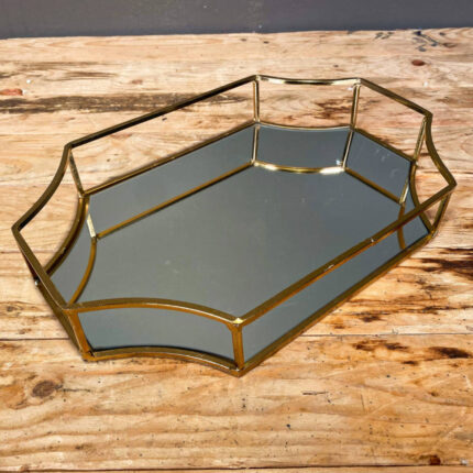 Δίσκος Διακοσμητικός Πολύγωνος Με Καθρέφτη Χρυσός Μεταλλικός 36*26εκ