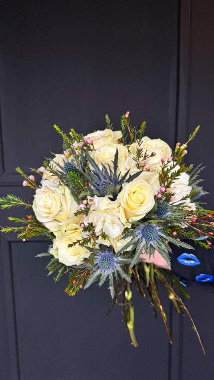 Ανθοδέσμη Γάμου Λευκά Τριαντάφυλλα Ερίτζιουμ & Wax