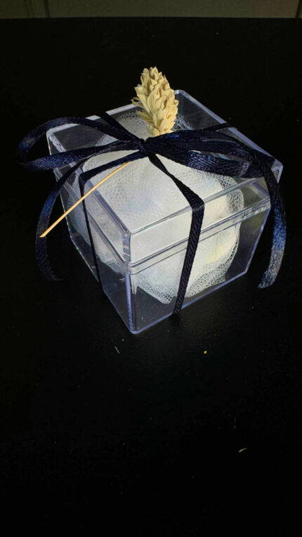 Μπομπονιέρα Γάμου Διάφανο Κουτί Ακρυλικό Στάχυ Μπλε Κορδέλα