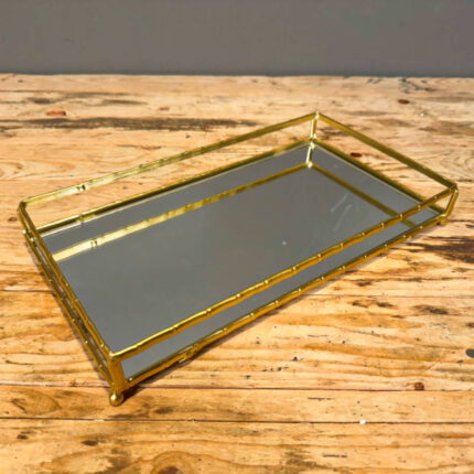 Δίσκος Διακοσμητικός Ορθογώνιος Χρυσός Με Καθρέφτη Μεταλλικός 35*20εκ