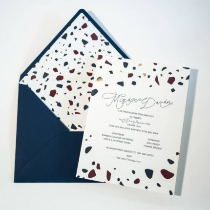 Προσκλητήριο Γάμου Μωσαϊκό Σχέδιο Μπλε Φάκελος Φόδρα