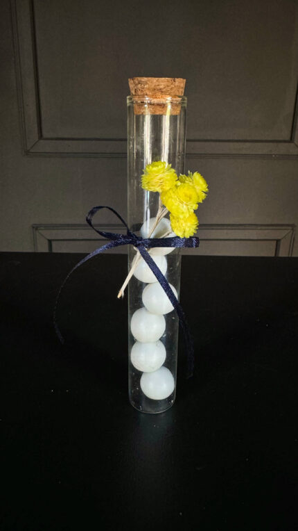 Μπομπονιέρα Βάπτισης Γυάλινος Σωλήνας Με Φέλλο & Λουλούδια