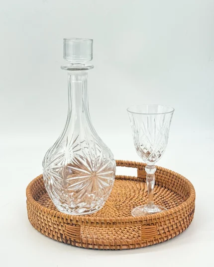 Boho Σετ Γάμου Σκαλιστή Καράφα & Ποτήρι Κρασιού Κρυστάλλινα & Δίσκο