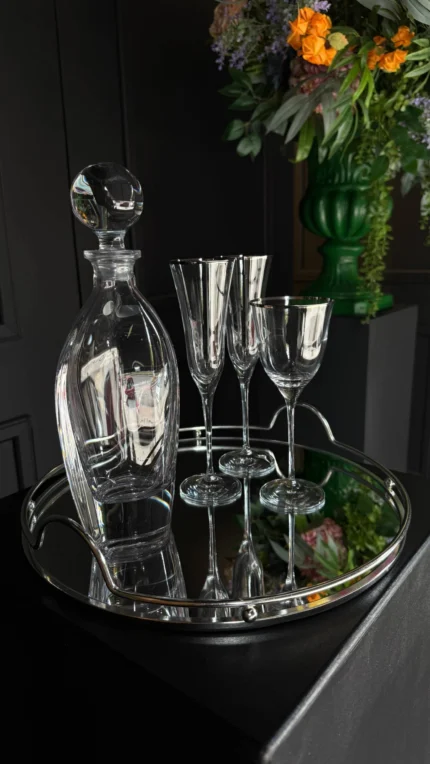 Μοντέρνο Σετ Γάμου Δίσκο Στρογγυλό Οβάλ Καράφα & Ποτήρια