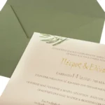 Θεματικό Προσκλητήριο Γάμου Λαδί Μπεζ Σχέδιο Κλαδί Ελιάς