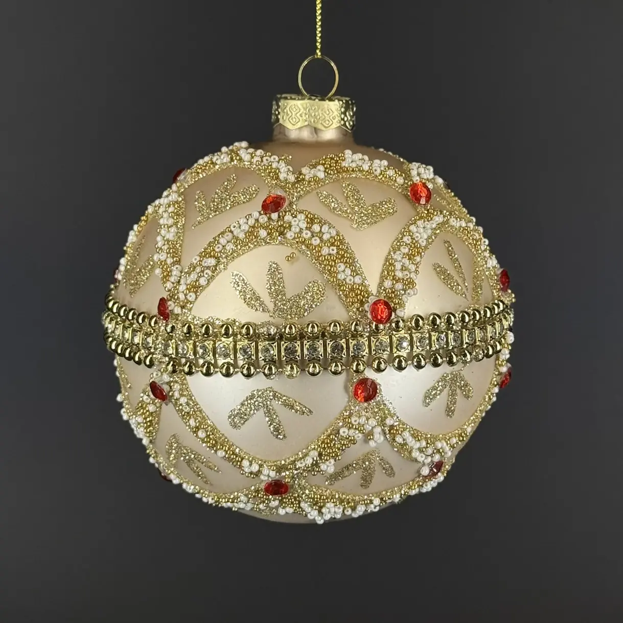 christougenniatiki-bala-sabani-me-perles-vintage Χριστουγεννιάτικη Μπάλα Σαμπανί Με Χάντρες Vintage 10εκ