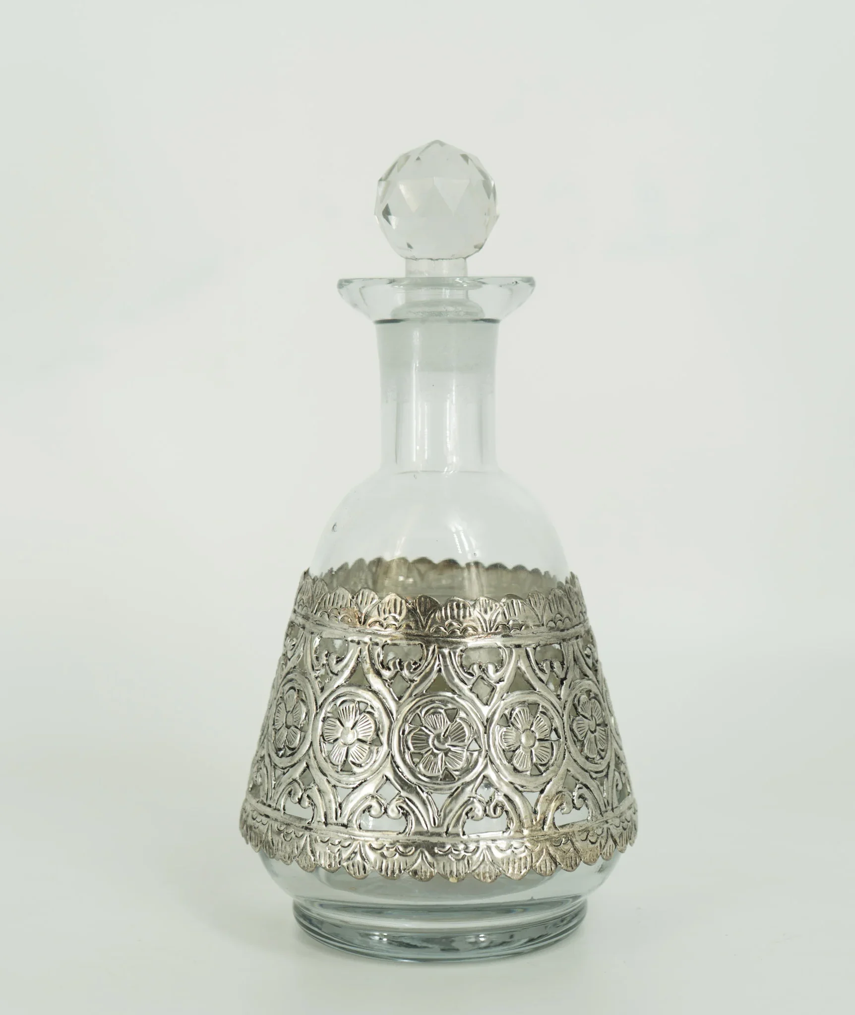karafa-gamou-gyalini-metalliki-vintage-asimi Καράφα Γάμου Γυάλινη Μεταλλική Vintage Ασημί 13*24εκ