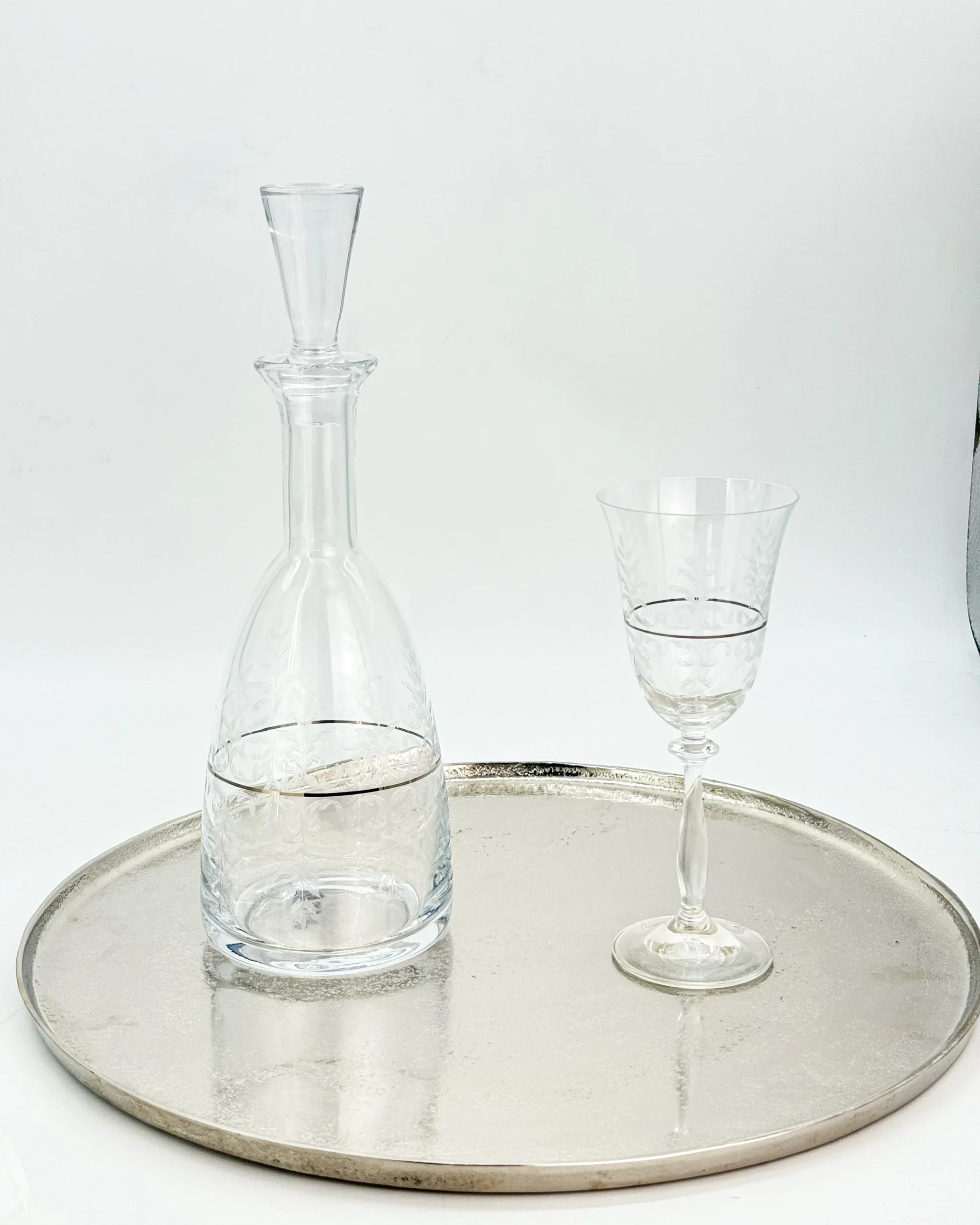 set-gamou-karafa-krystallini-me-fylla-potiri-krasiou-diskos Σετ Γάμου Καράφα Κρυστάλλινη με Φύλλα Ποτήρι Κρασιού & Δίσκος